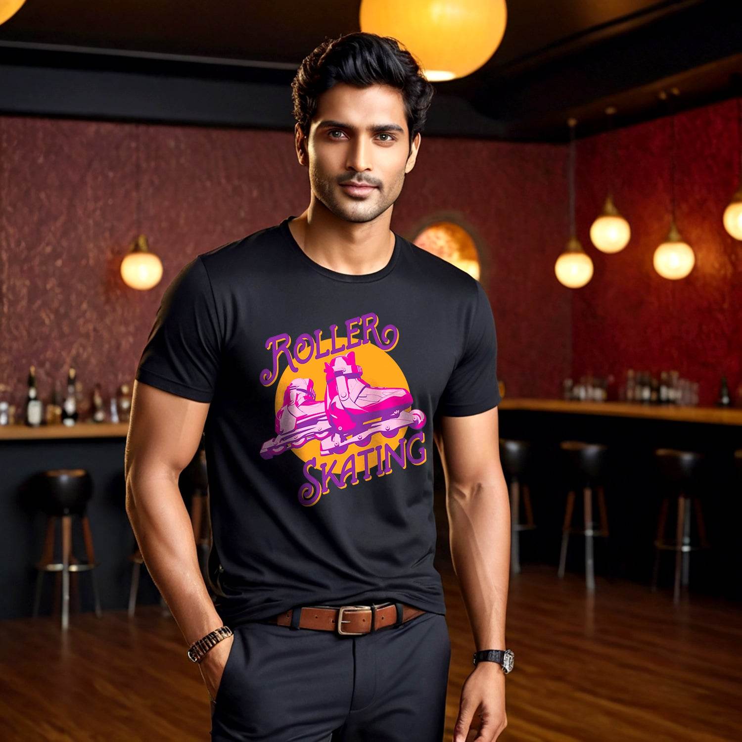 ROLLER SKATING - Unisex Round Neck Regular Fit 100% Combed Cotton Half Sleeve T-Shirt - Mojilo Mart