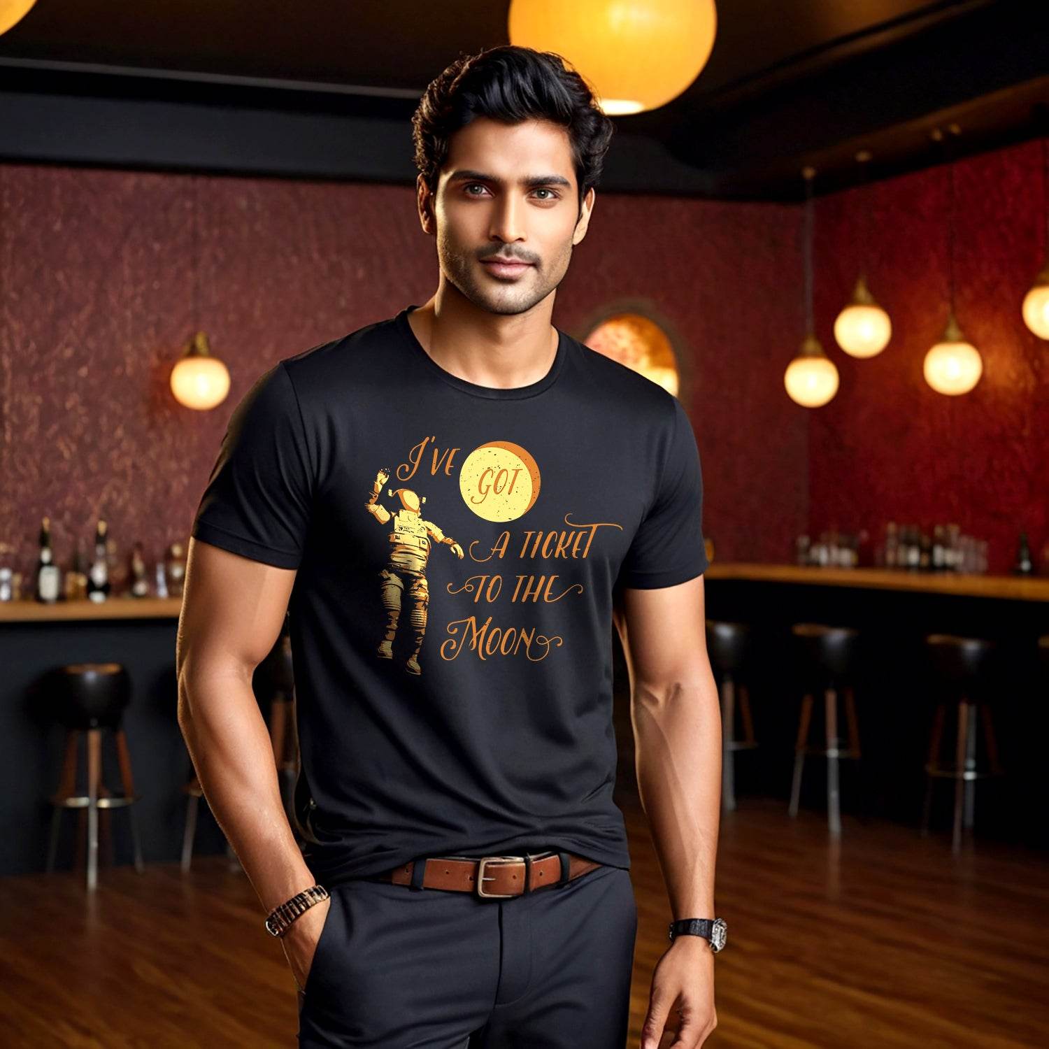I'VE GOT A TICKET TO THE MOON - Unisex Round Neck Regular Fit 100% Combed Cotton Half Sleeve T-Shirt - Mojilo Mart