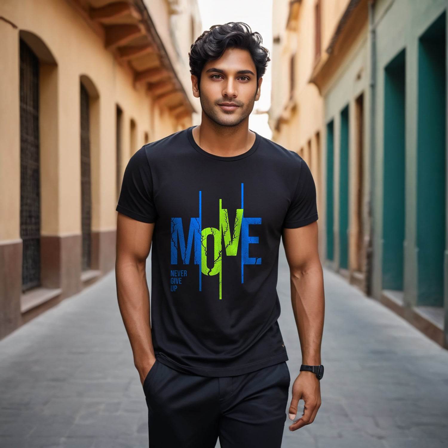 Move Never Give Up - Unisex Round Neck Regular Fit 100% Combed Cotton Half Sleeve T-Shirt - Mojilo Mart