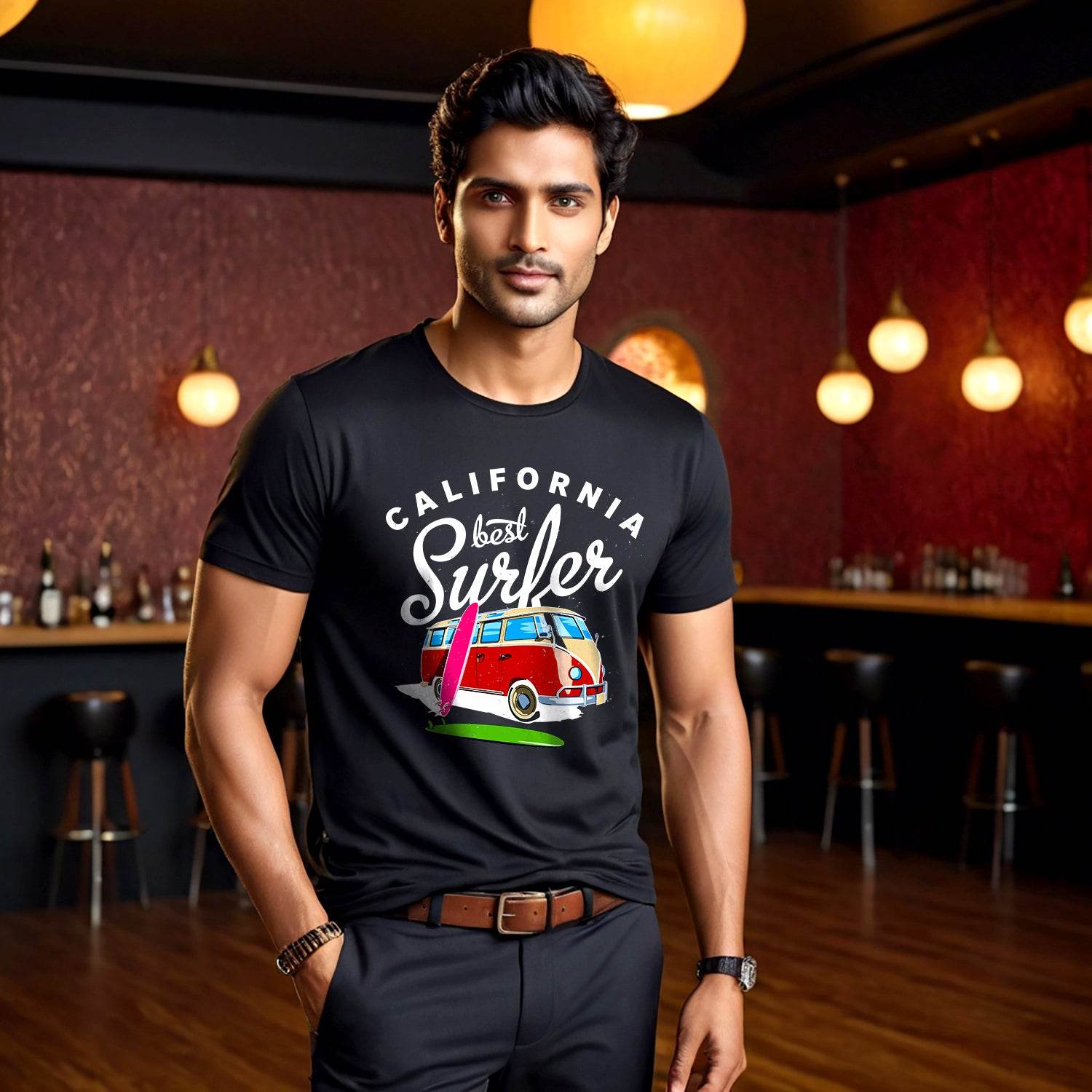CALIFORNIA BEST Surfer - Unisex Round Neck Regular Fit 100% Combed Cotton Half Sleeve T-Shirt - Mojilo Mart