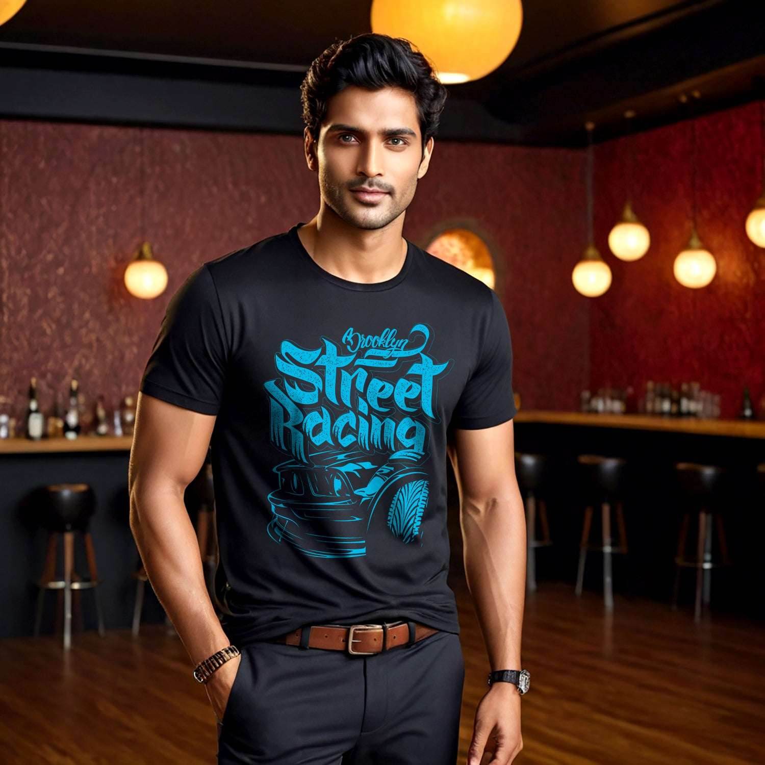 Brooklyn Street Racing - Unisex Round Neck Regular Fit 100% Combed Cotton Half Sleeve T-Shirt - Mojilo Mart