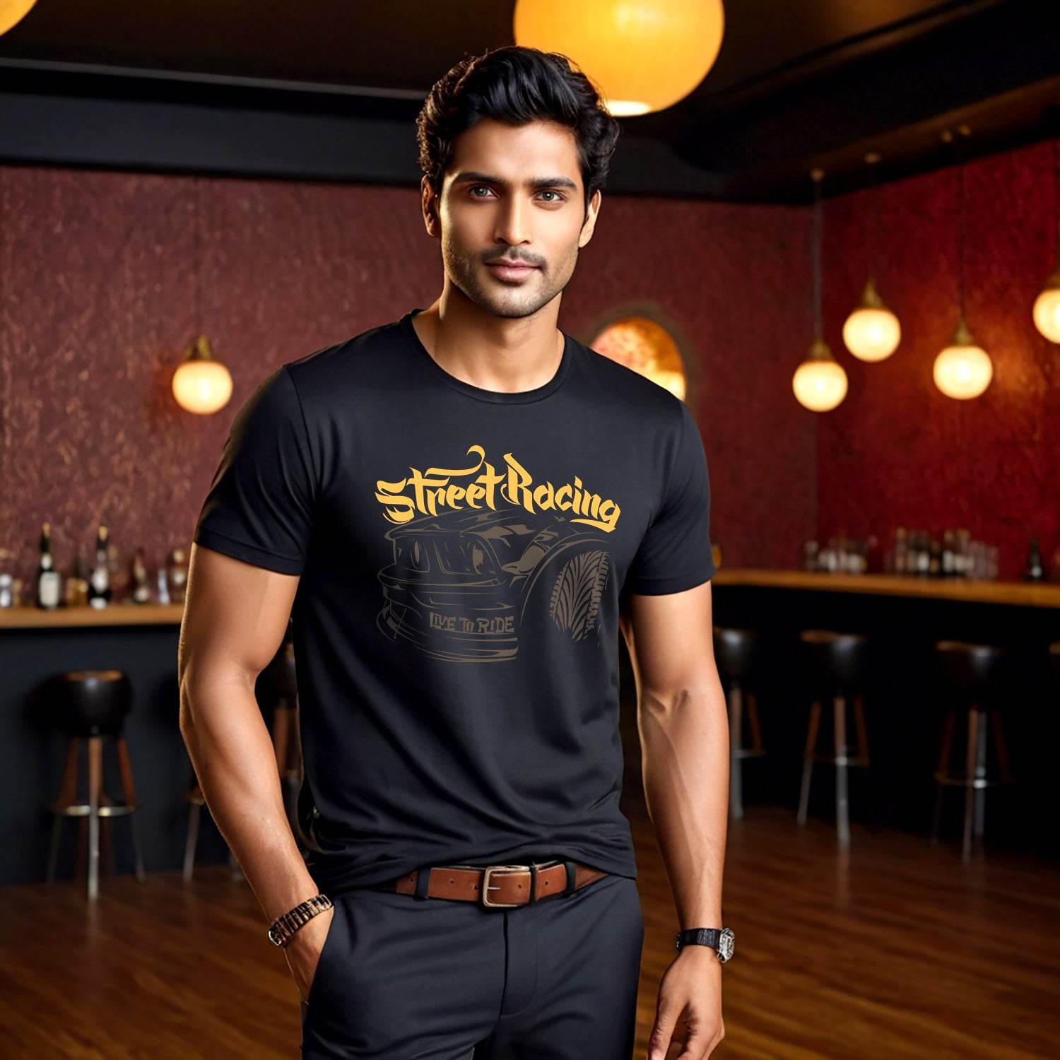 Street Racing - Unisex Round Neck Regular Fit 100% Combed Cotton Half Sleeve T-Shirt - Mojilo Mart