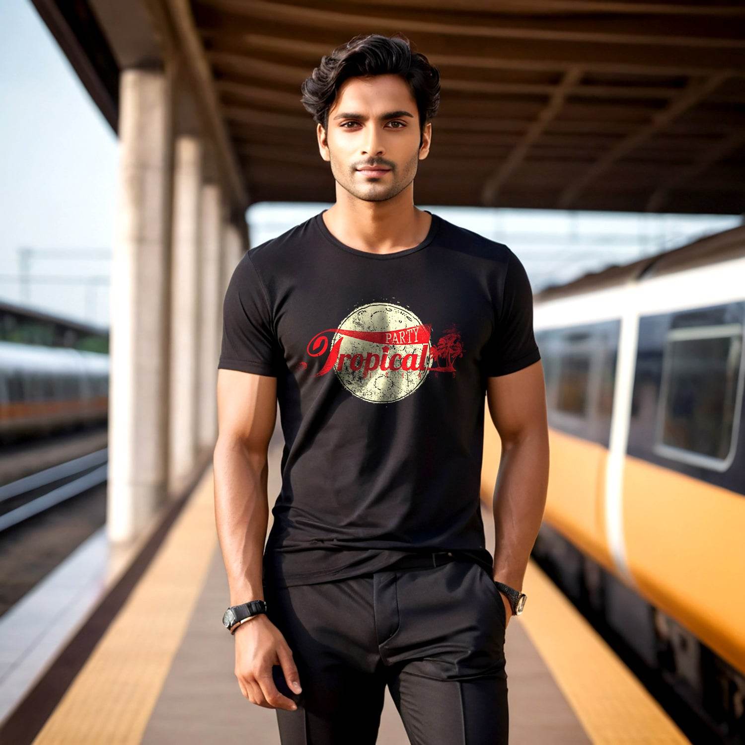 PARTY TROPICAL - Unisex Round Neck Regular Fit 100% Combed Cotton Half Sleeve T-Shirt - Mojilo Mart