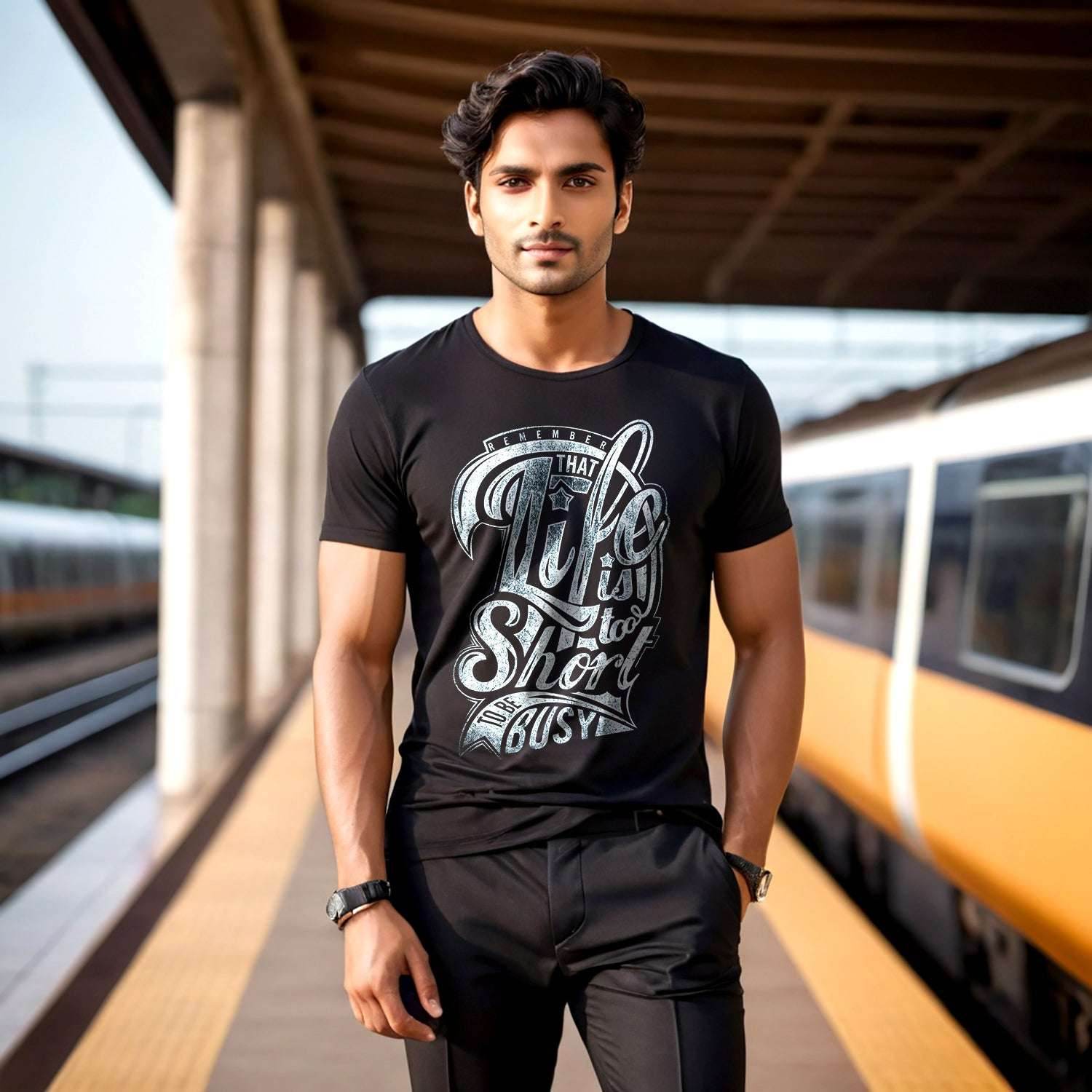 REMEMBER THAT LIFE IS SOO Short TO BE Busy - Unisex Round Neck Regular Fit 100% Combed Cotton Half Sleeve T-Shirt - Mojilo Mart