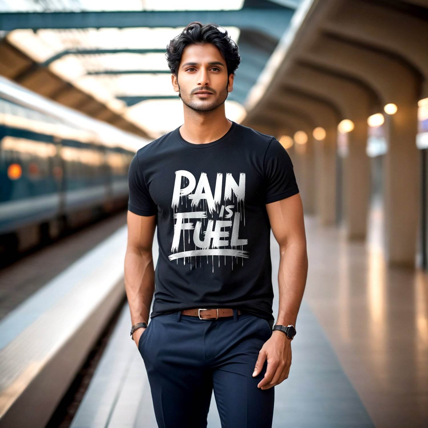 PAIN IS FUEL PRINT - Unisex Round Neck Regular Fit 100% Combed Cotton Half Sleeve T-Shirt - Mojilo Mart