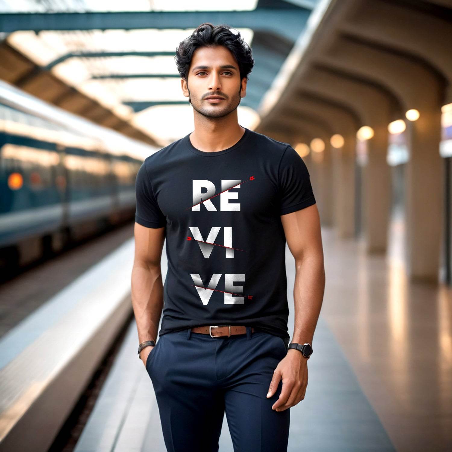 RE VI VE - Unisex Round Neck Regular Fit 100% Combed Cotton Half Sleeve T-Shirt - Mojilo Mart