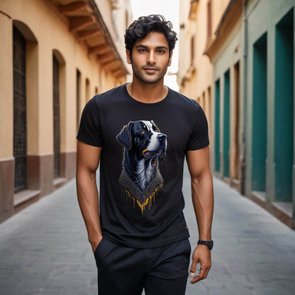 Proud Bernese Mountain Dog Head as Portrait Drawing Style - Unisex Round Neck Regular Fit 100% Combed Cotton Half Sleeve T-Shirt - Mojilo Mart
