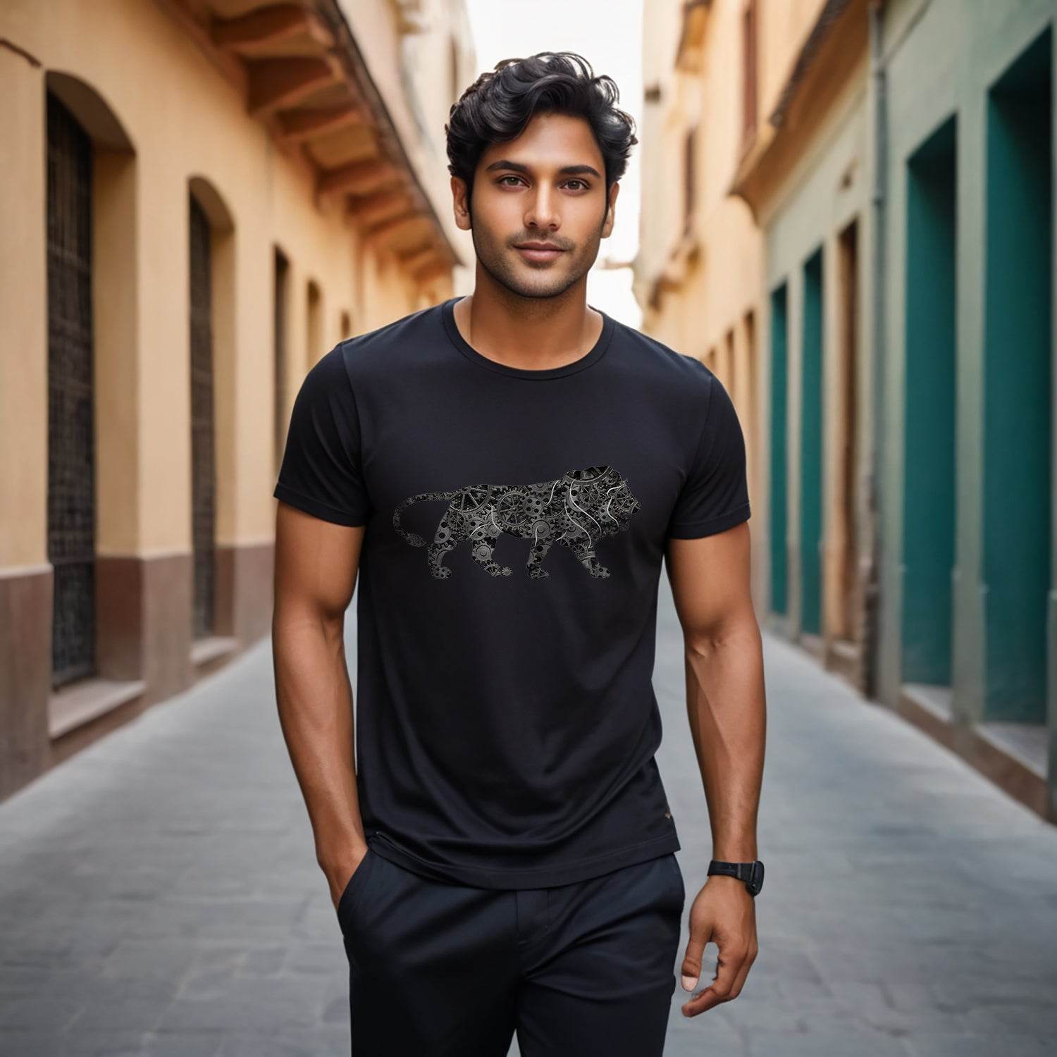 Lion’s Walk Style - Unisex Round Neck Regular Fit 100% Combed Cotton Half Sleeve T-Shirt - Mojilo Mart