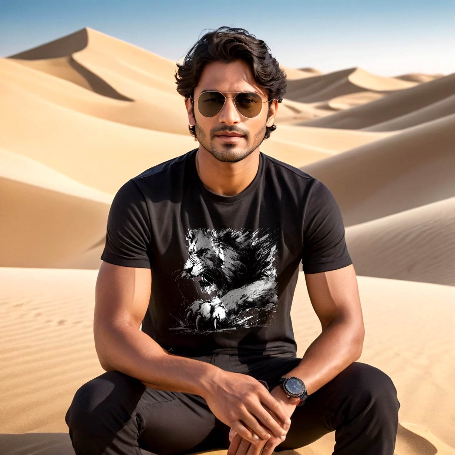 Roaring Lion - Unisex Round Neck Regular Fit 100% Combed Cotton Half Sleeve T-Shirt - Mojilo Mart