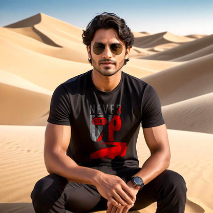 NEVER GIVE UP Print - Unisex Round Neck Regular Fit 100% Combed Cotton Half Sleeve T-Shirt - Mojilo Mart