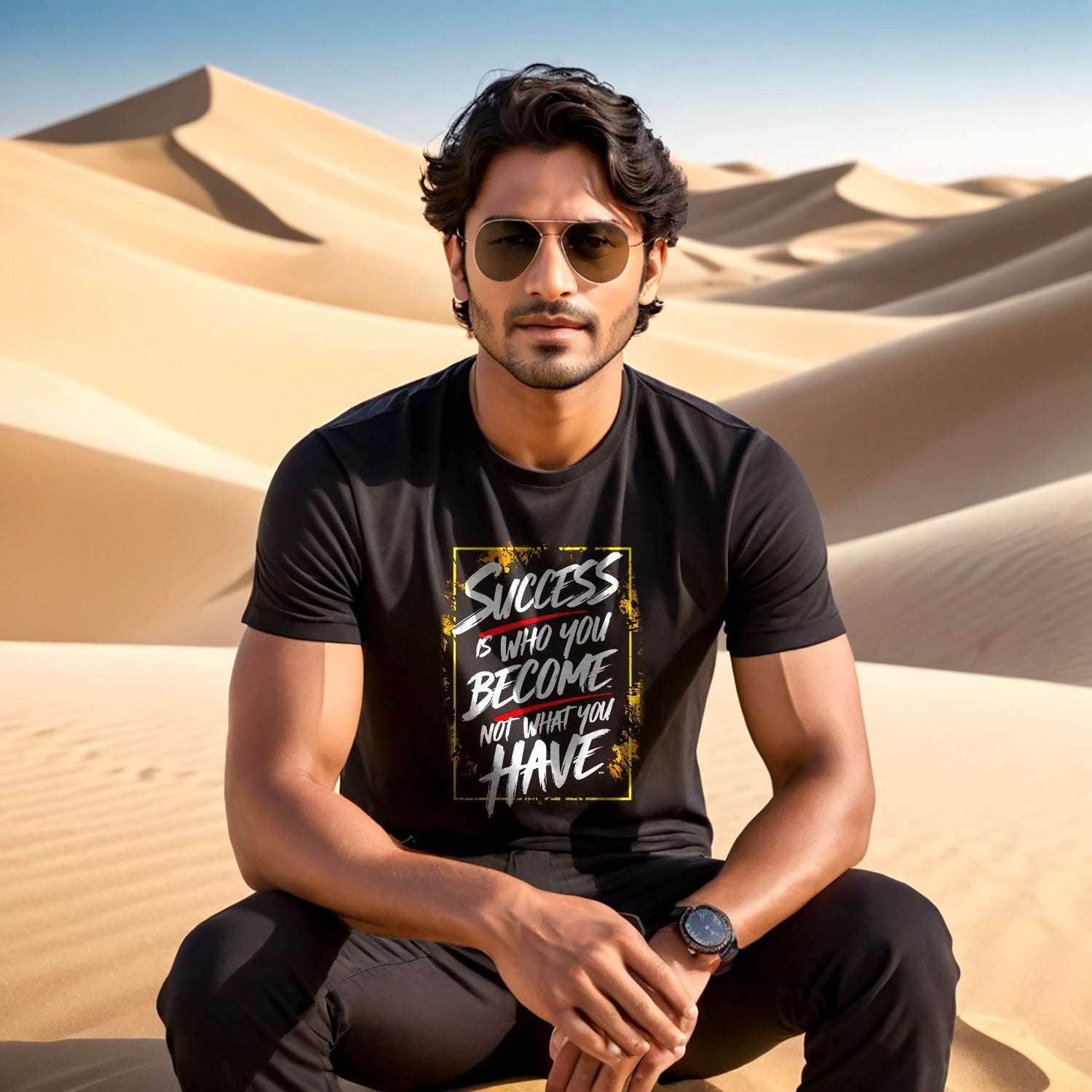 SUCCESS IS WHO YOU BECOME NOT WHAT YOU HAVE - Unisex Round Neck Regular Fit 100% Combed Cotton Half Sleeve T-Shirt - Mojilo Mart