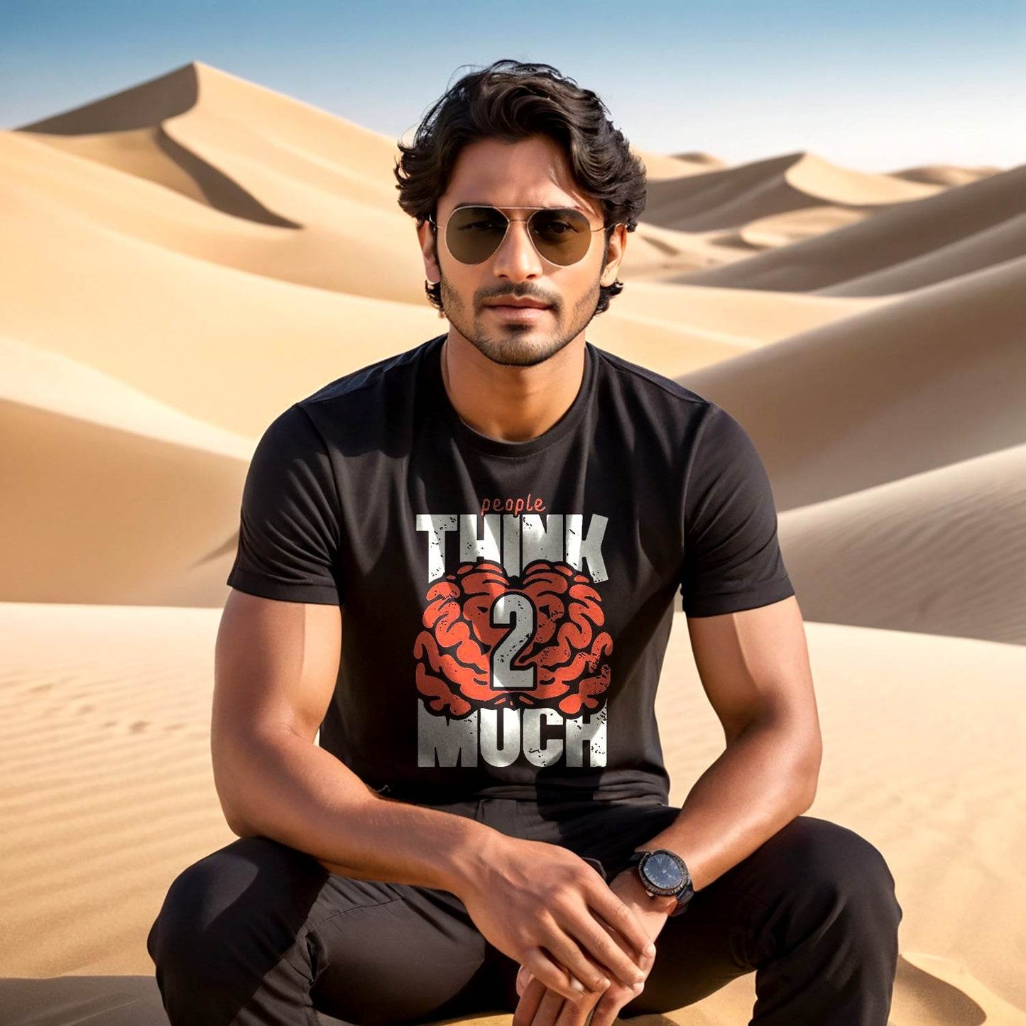 People THINK 2 MUCH - Unisex Round Neck Regular Fit 100% Combed Cotton Half Sleeve T-Shirt - Mojilo Mart