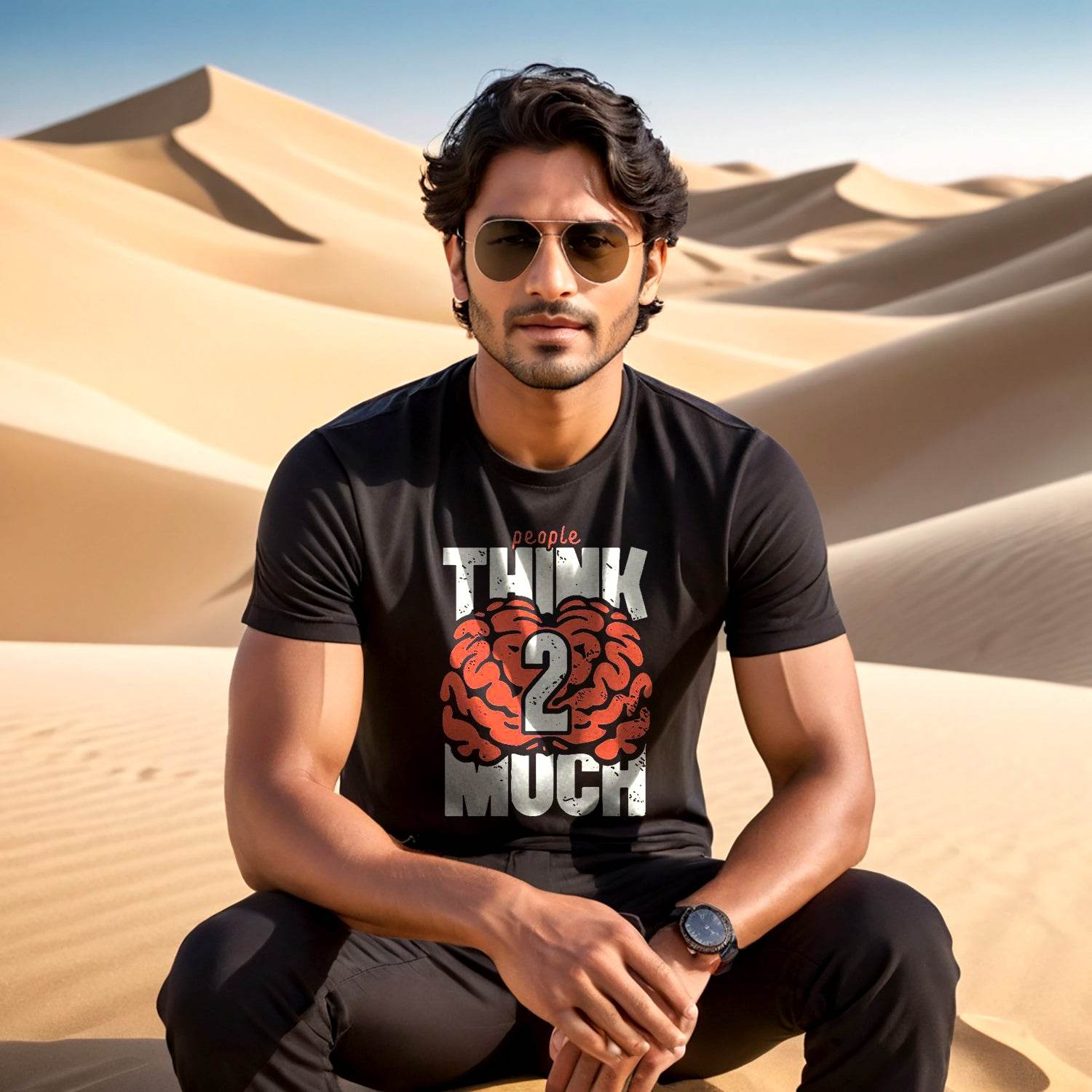 People THINK 2 MUCH - Unisex Round Neck Regular Fit 100% Combed Cotton Half Sleeve T-Shirt - Mojilo Mart