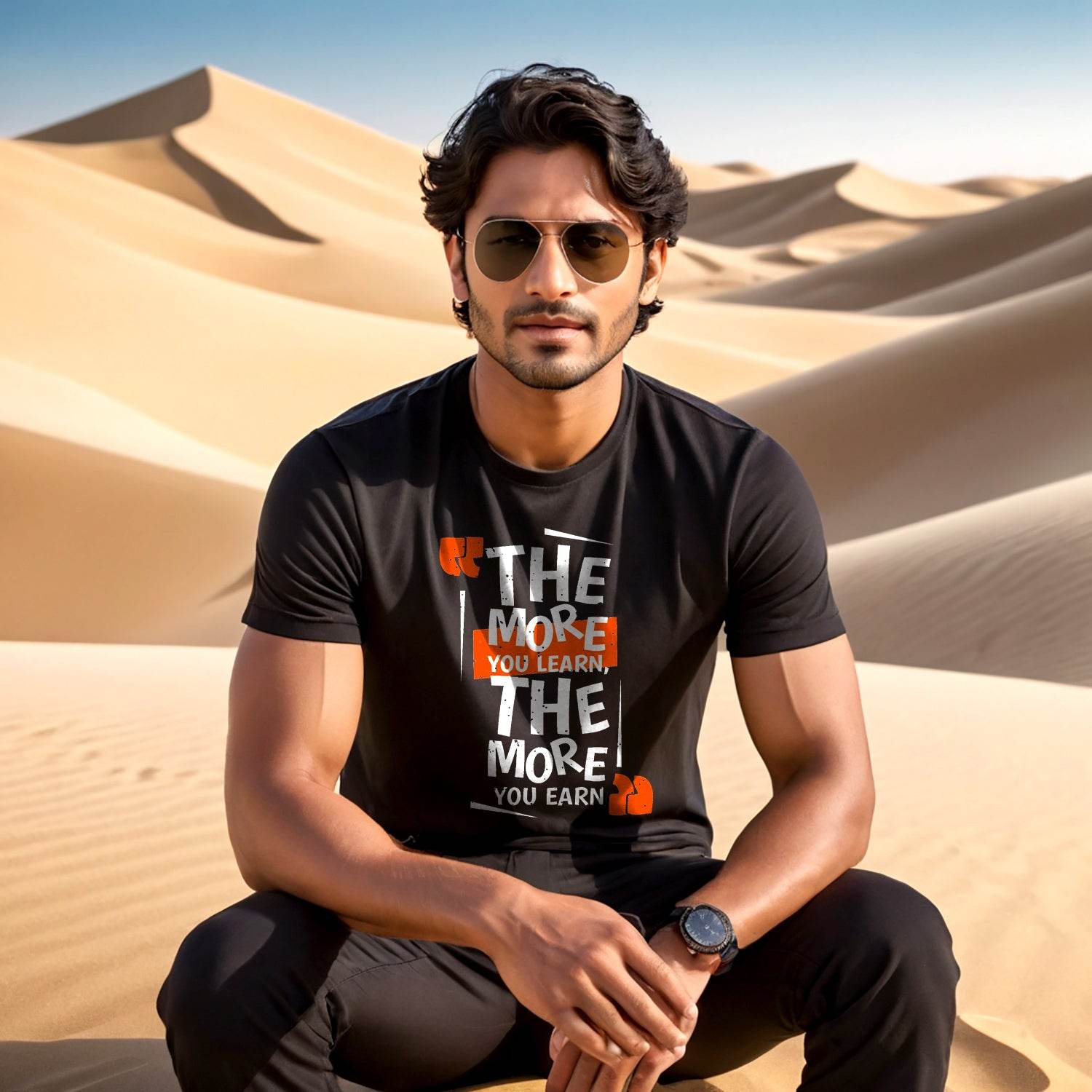 THE MORE YOU LEARN, THE MORE YOU EARN - Unisex Round Neck Regular Fit 100% Combed Cotton Half Sleeve T-Shirt - Mojilo Mart