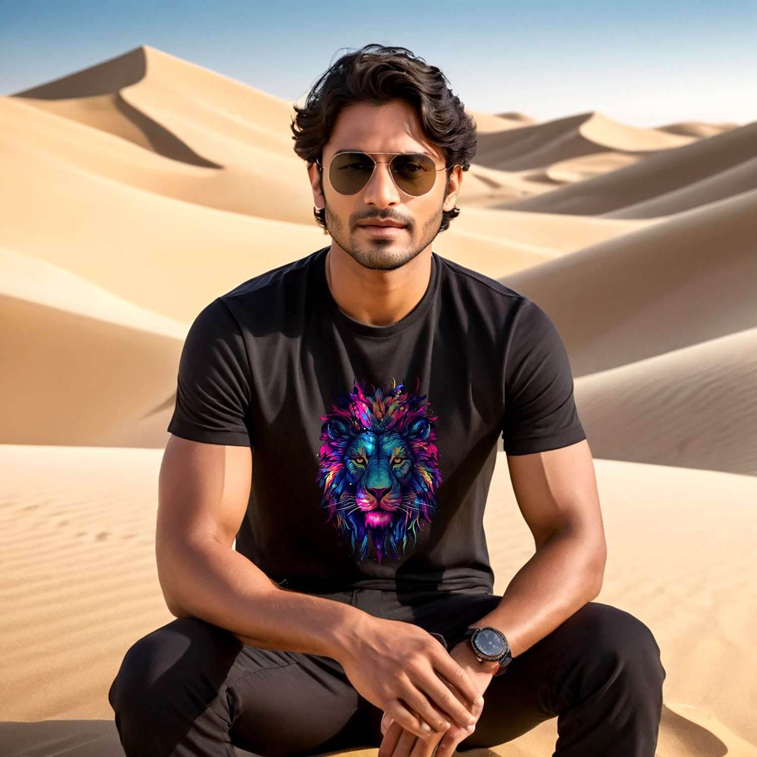 A Colorful lion - Unisex Round Neck Regular Fit 100% Combed Cotton Half Sleeve T-Shirt - Mojilo Mart
