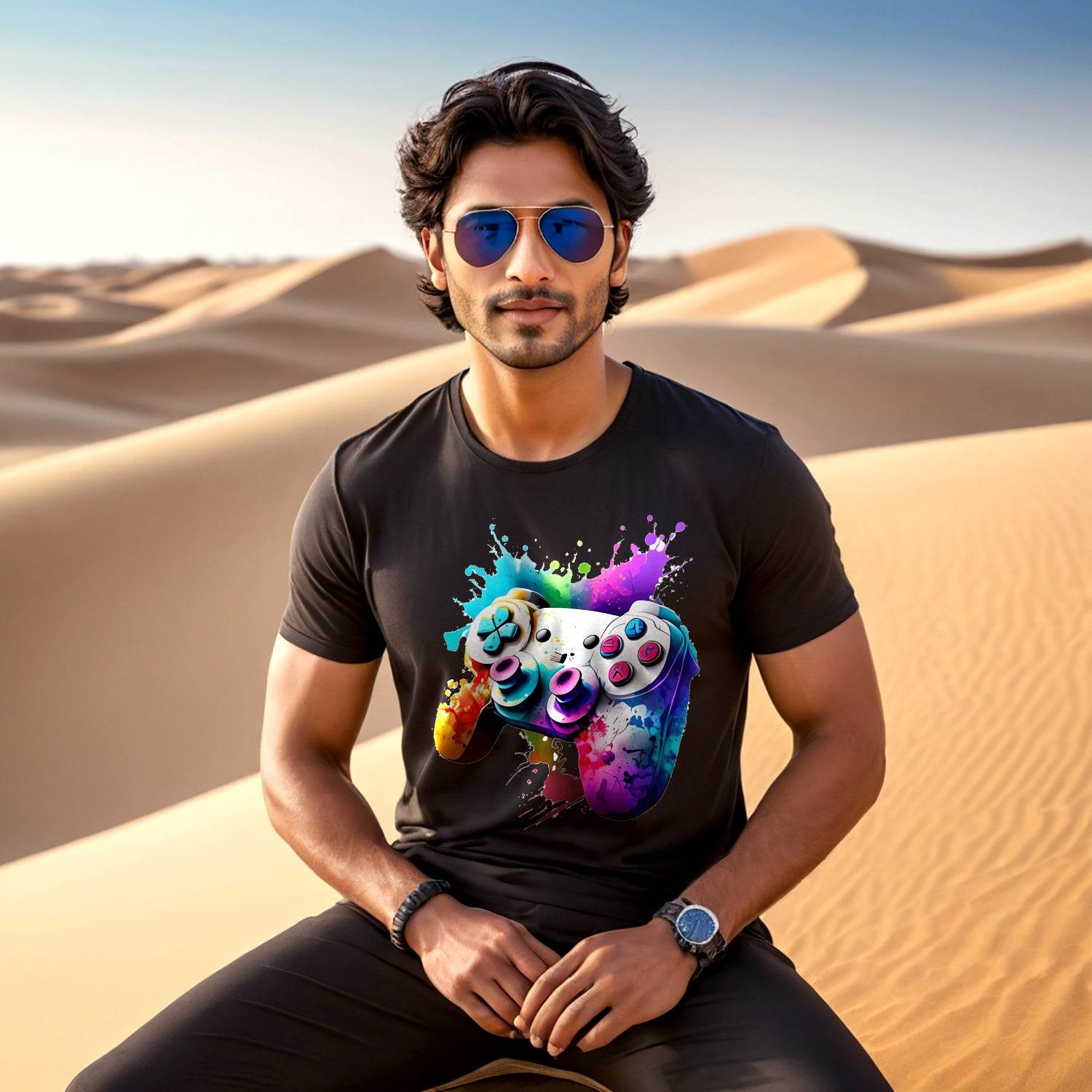DIGITAL DOWNLOAD Graffiti Gaming Controller Playstation Gaming - Unisex Round Neck Regular Fit 100% Combed Cotton Half Sleeve T-Shirt - Mojilo Mart