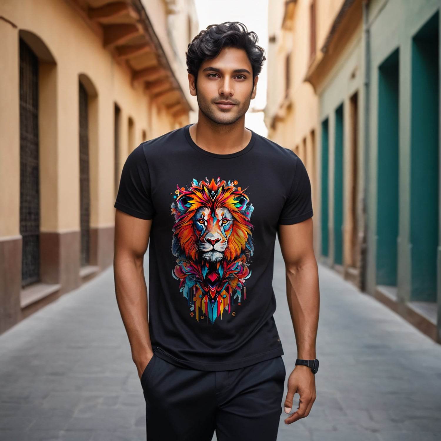 Lion Tiger Big Cat - Unisex Round Neck Regular Fit 100% Combed Cotton Half Sleeve T-Shirt - Mojilo Mart