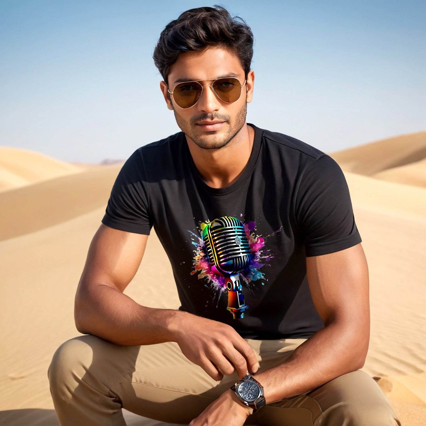 Psychedelic Microphone Echo Sonic Dreams Unleashed - Unisex Round Neck Regular Fit 100% Combed Cotton Half Sleeve T-Shirt - Mojilo Mart