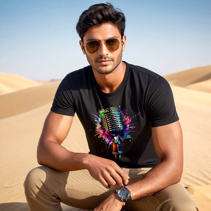 Psychedelic Microphone Echo Sonic Dreams Unleashed - Unisex Round Neck Regular Fit 100% Combed Cotton Half Sleeve T-Shirt - Mojilo Mart