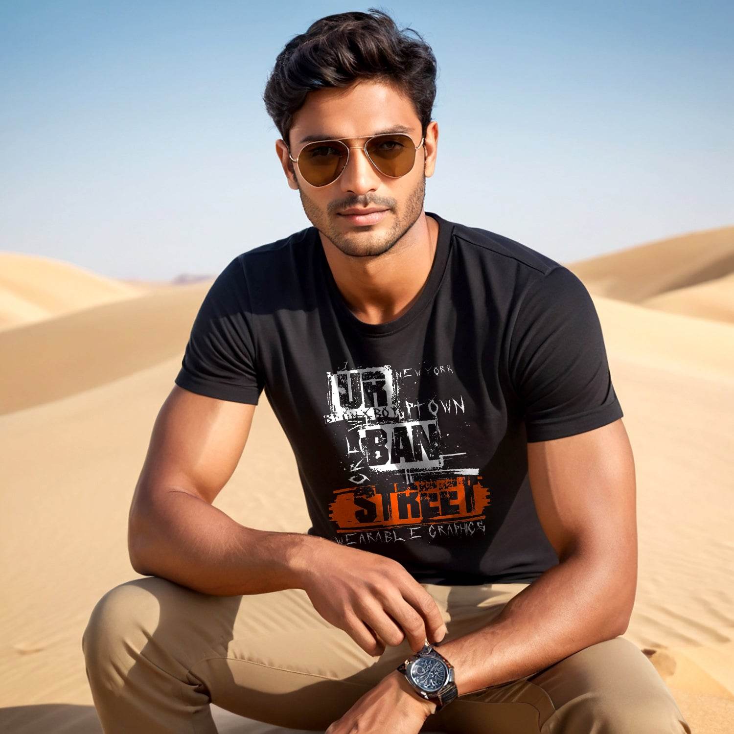 UR BRO TOWN BAN STRECI WEARABLE GRAPHICS - Unisex Round Neck Regular Fit 100% Combed Cotton Half Sleeve T-Shirt - Mojilo Mart