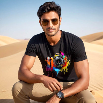 Vector colorful camera - Unisex Round Neck Regular Fit 100% Combed Cotton Half Sleeve T-Shirt - Mojilo Mart