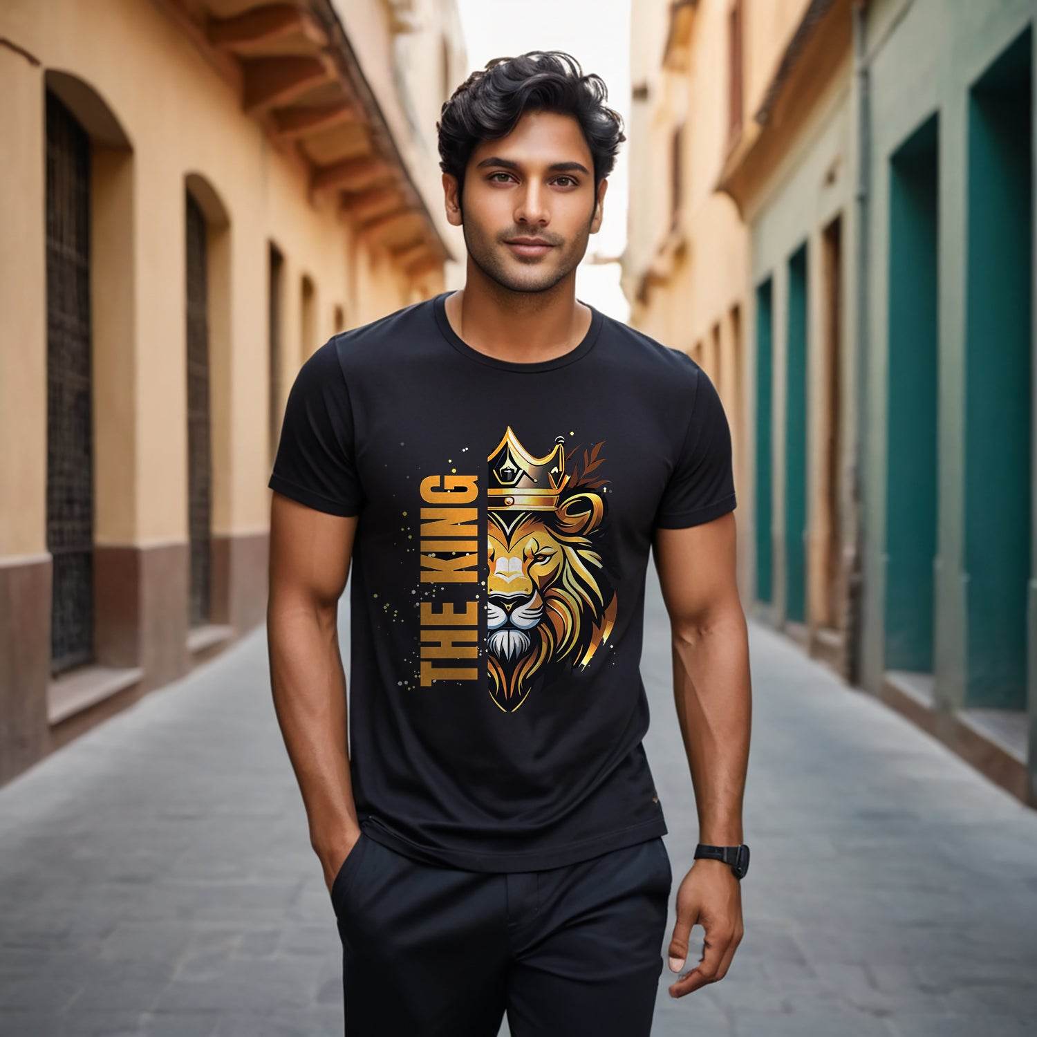 The King Lion Tshirt - Unisex Round Neck Regular Fit 100% Combed Cotton Half Sleeve T-Shirt - Mojilo Mart
