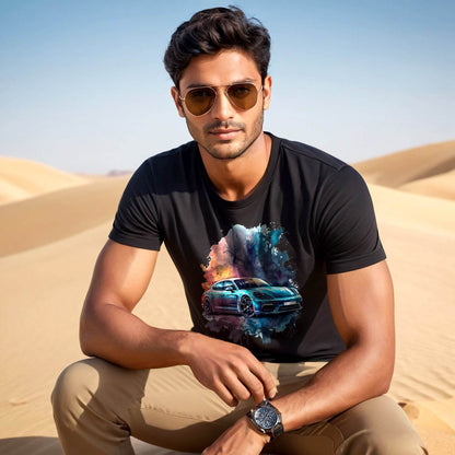 Porsche Panamera edition in a watercolor style - Unisex Round Neck Regular Fit 100% Combed Cotton Half Sleeve T-Shirt - Mojilo Mart