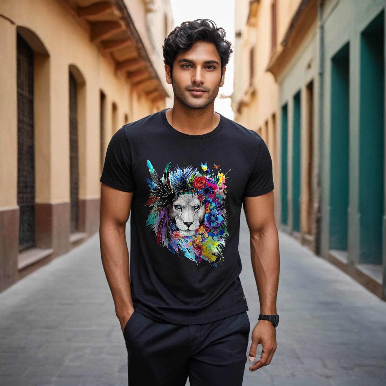 Lion Inspirational Nature Power Tshirt - Unisex Round Neck Regular Fit 100% Combed Cotton Half Sleeve T-Shirt - Mojilo Mart
