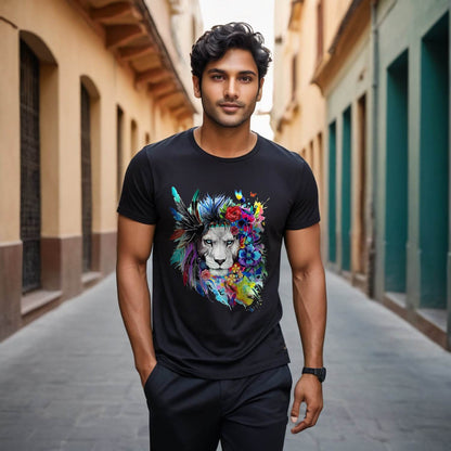 Lion Inspirational Nature Power Tshirt - Unisex Round Neck Regular Fit 100% Combed Cotton Half Sleeve T-Shirt - Mojilo Mart