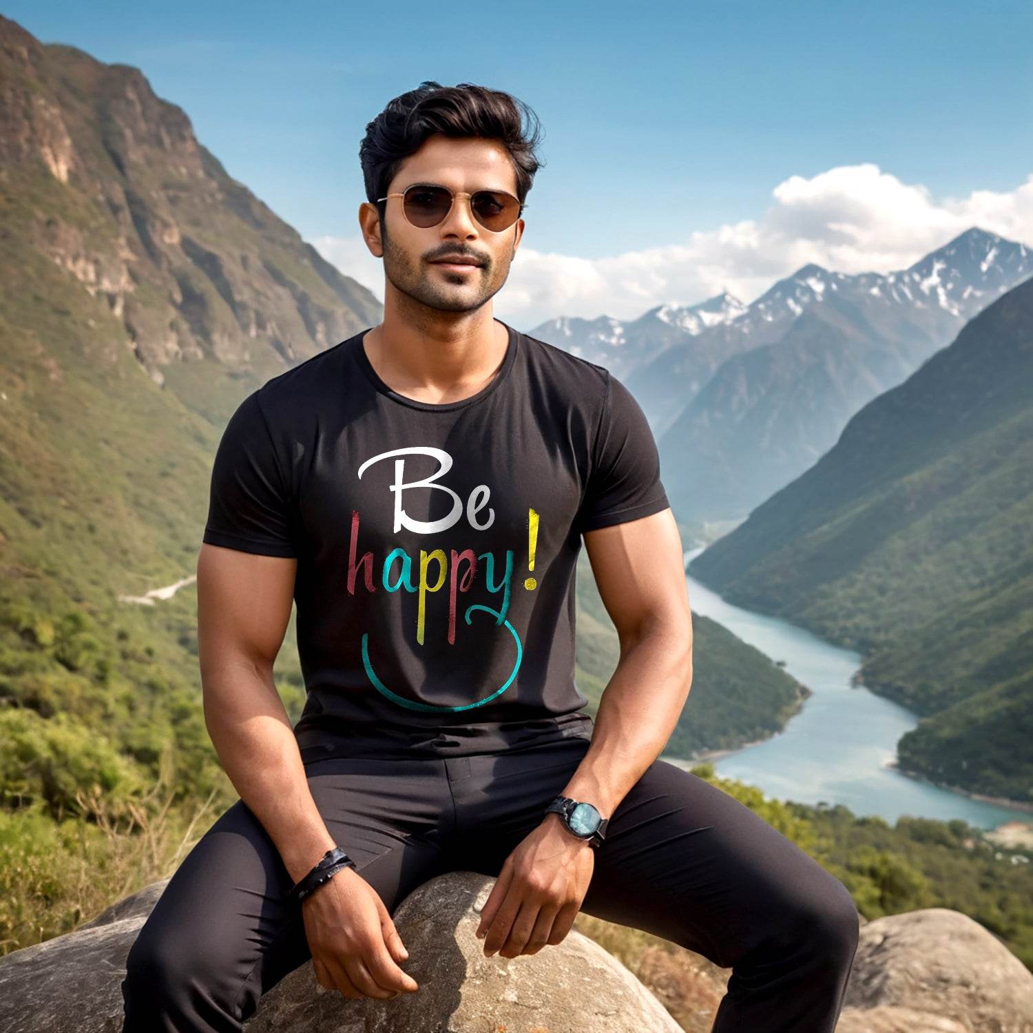 Be happy! - Unisex Round Neck Regular Fit 100% Combed Cotton Half Sleeve T-Shirt - Mojilo Mart