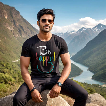 Be happy! - Unisex Round Neck Regular Fit 100% Combed Cotton Half Sleeve T-Shirt - Mojilo Mart