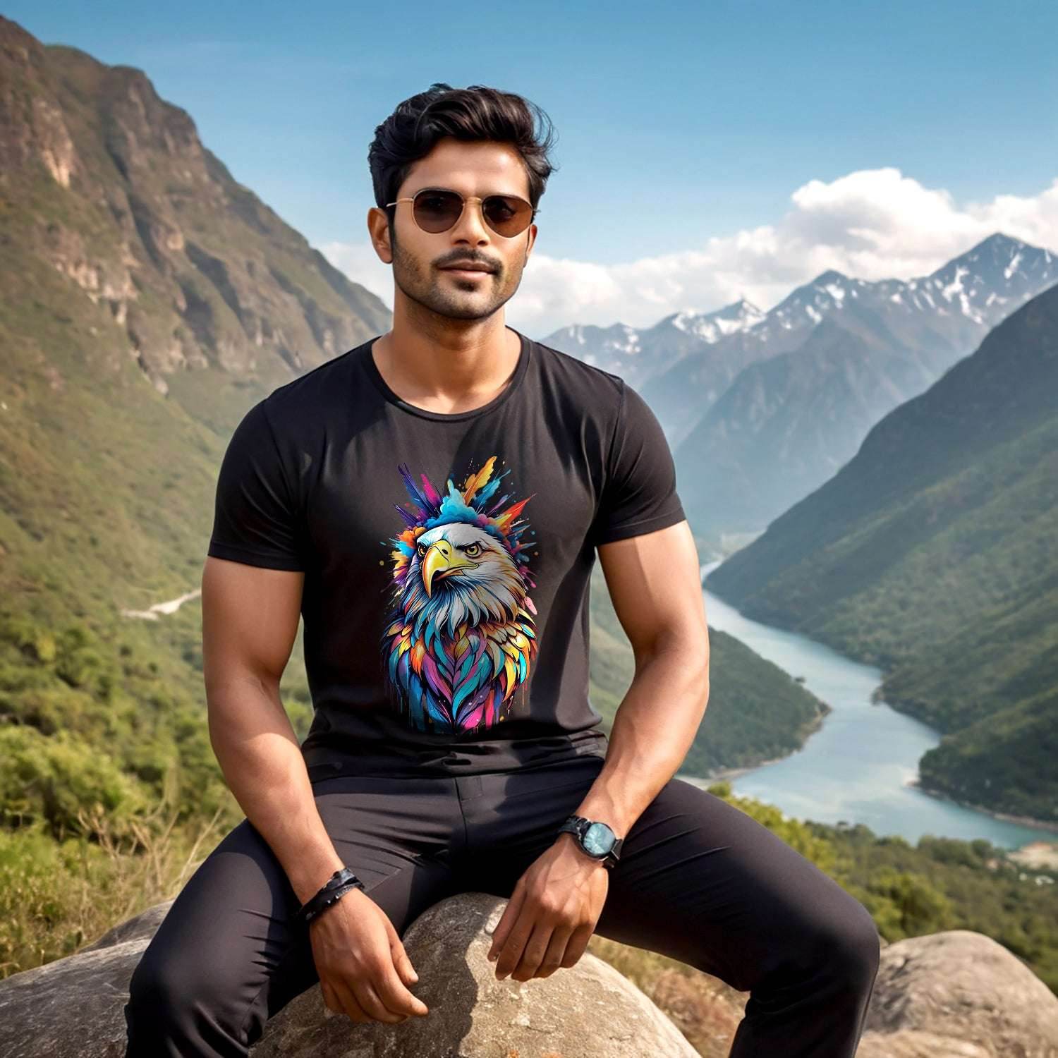 Colorfull Eagle Graphic - Unisex Round Neck Regular Fit 100% Combed Cotton Half Sleeve T-Shirt - Mojilo Mart