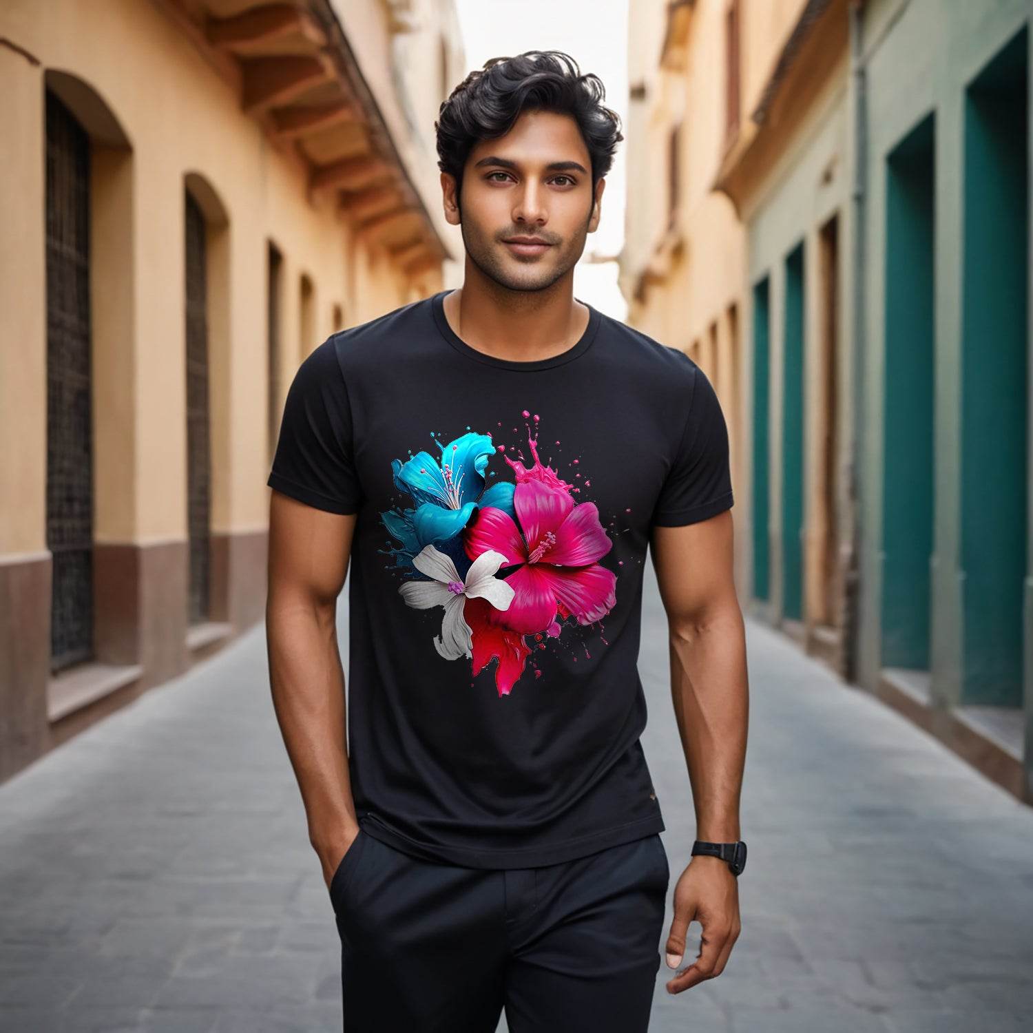 Pink Fantasy Flowers Tshirt - Unisex Round Neck Regular Fit 100% Combed Cotton Half Sleeve T-Shirt - Mojilo Mart