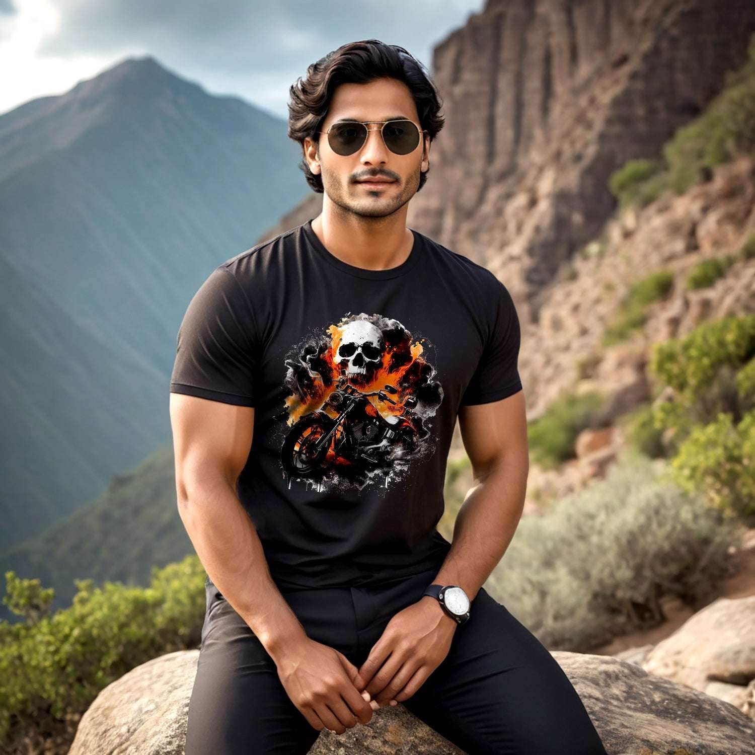 Handsome Skull Motorcycles Diamond Art Painting Kits for Adult - Unisex Round Neck Regular Fit 100% Combed Cotton Half Sleeve T-Shirt - Mojilo Mart