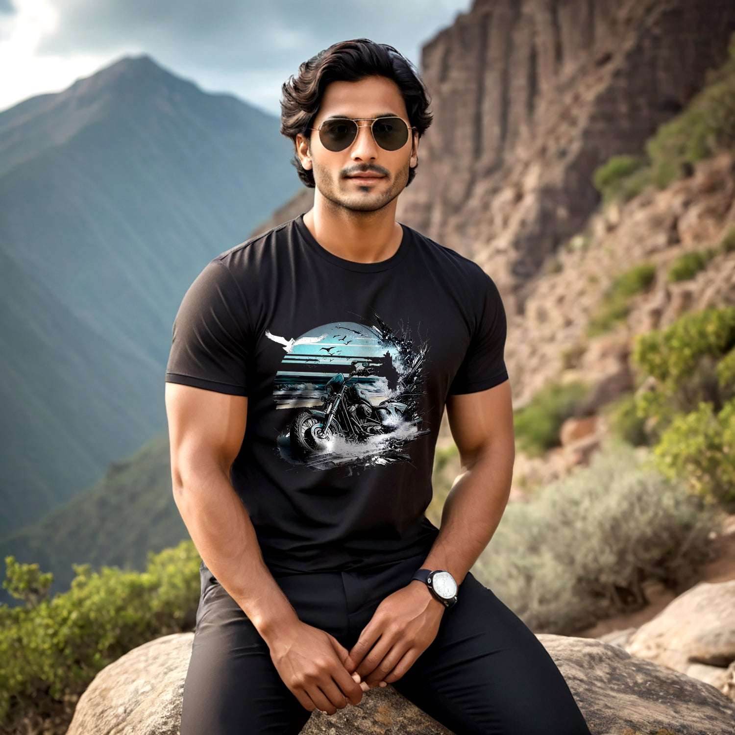 Print Beach Bike - Unisex Round Neck Regular Fit 100% Combed Cotton Half Sleeve T-Shirt - Mojilo Mart
