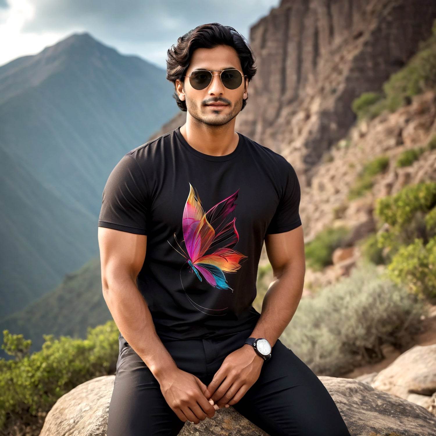 Butterfly Print - Unisex Round Neck Regular Fit 100% Combed Cotton Half Sleeve T-Shirt - Mojilo Mart