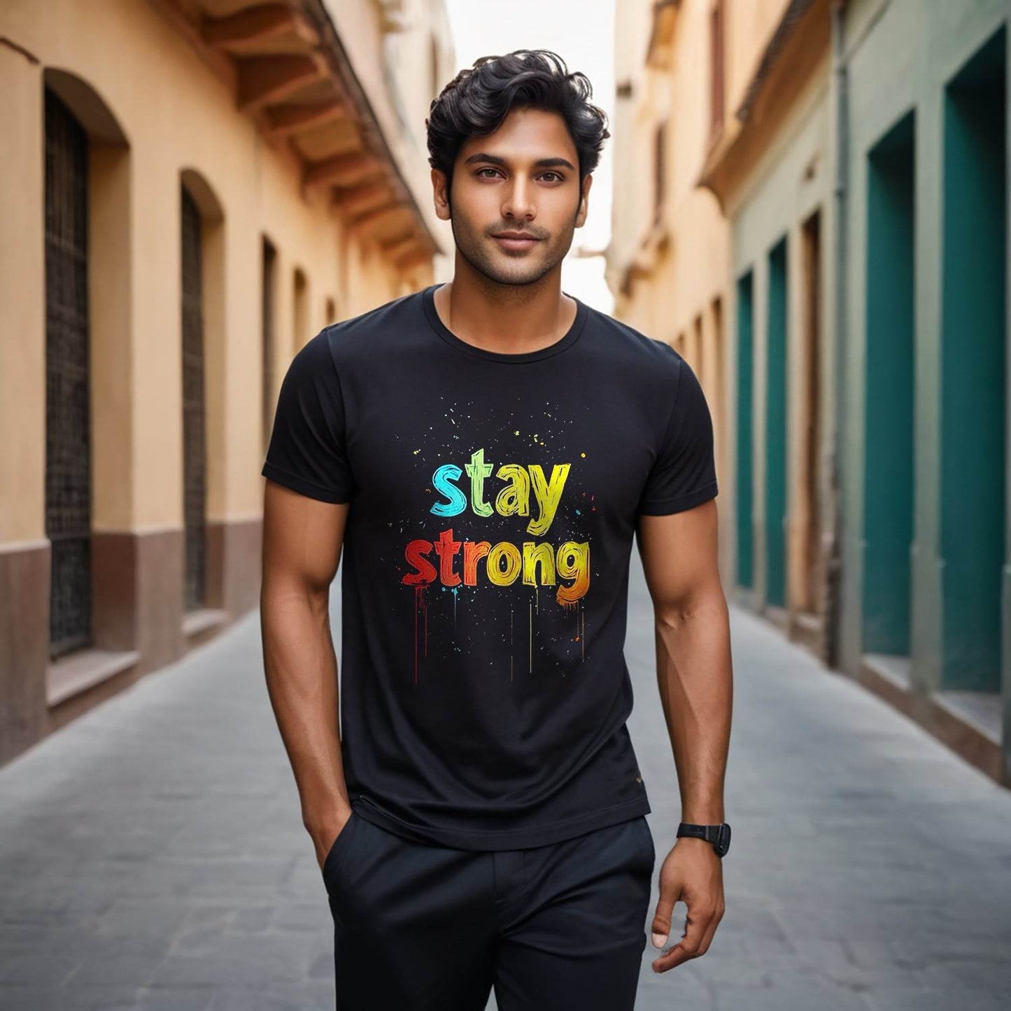 Stay Strong Tshirt - Unisex Round Neck Regular Fit 100% Combed Cotton Half Sleeve T-Shirt - Mojilo Mart