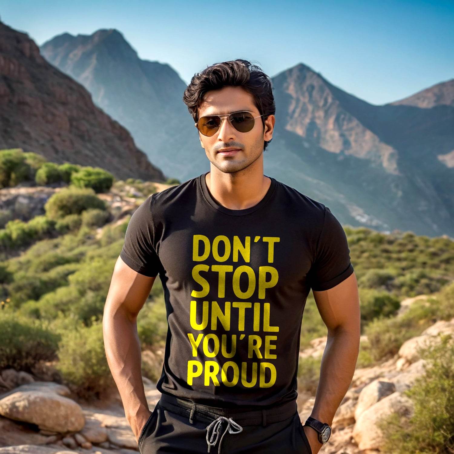 DON'T STOP UNTIL YOU'RE PROUD - Unisex Round Neck Regular Fit 100% Combed Cotton Half Sleeve T-Shirt - Mojilo Mart