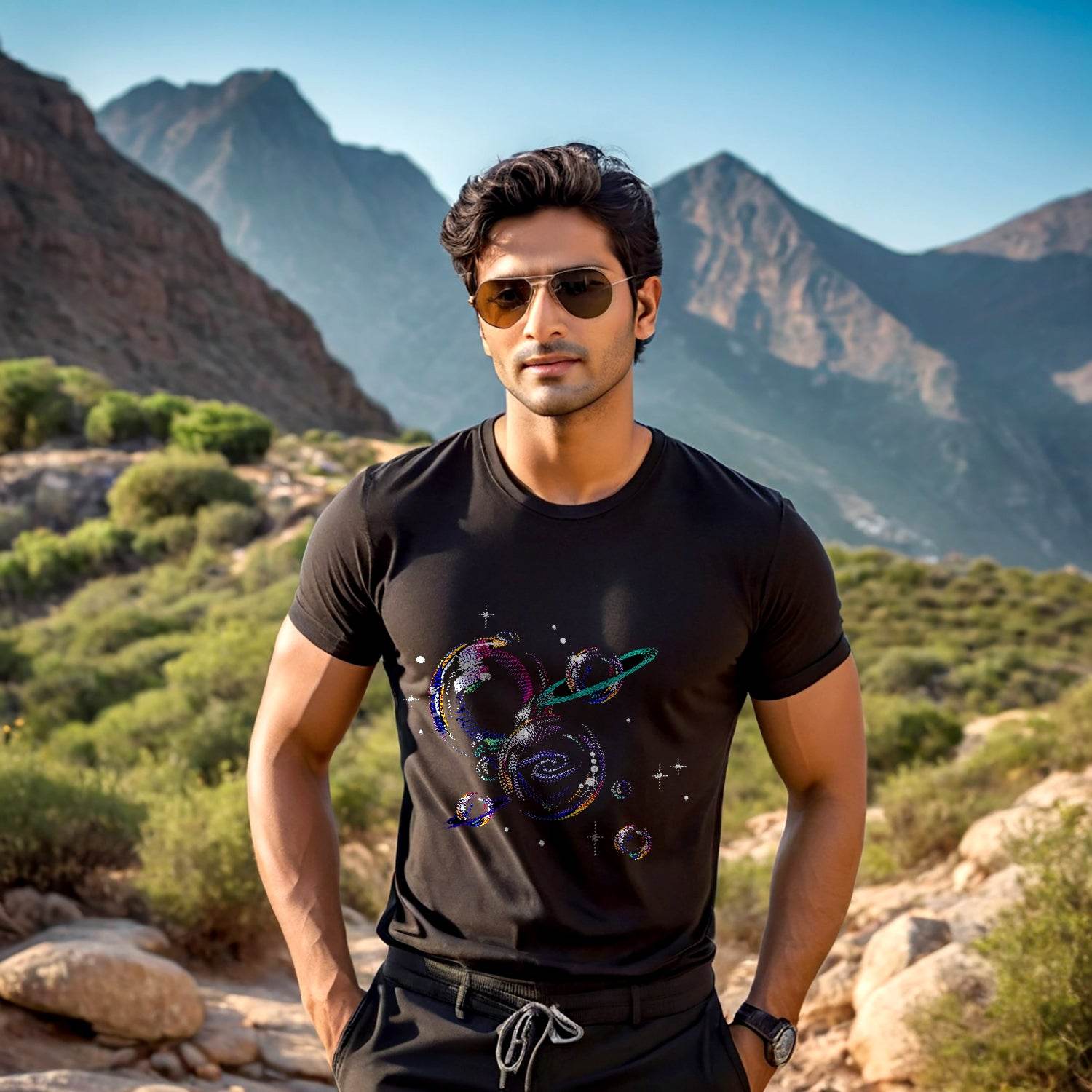 Bubble Planets - Unisex Round Neck Regular Fit 100% Combed Cotton Half Sleeve T-Shirt - Mojilo Mart