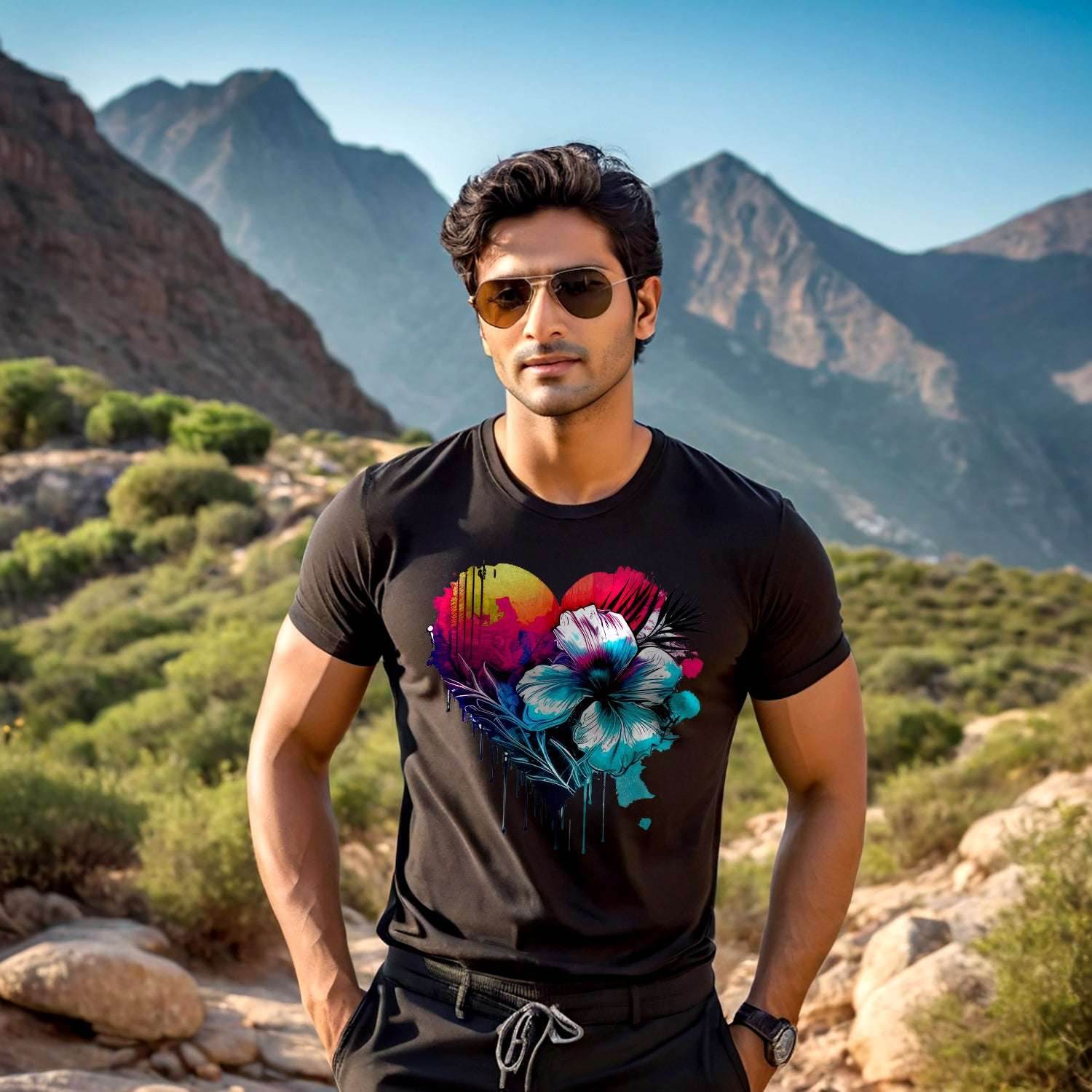 Love Heart Watercolor 90s Trend - Unisex Round Neck Regular Fit 100% Combed Cotton Half Sleeve T-Shirt - Mojilo Mart