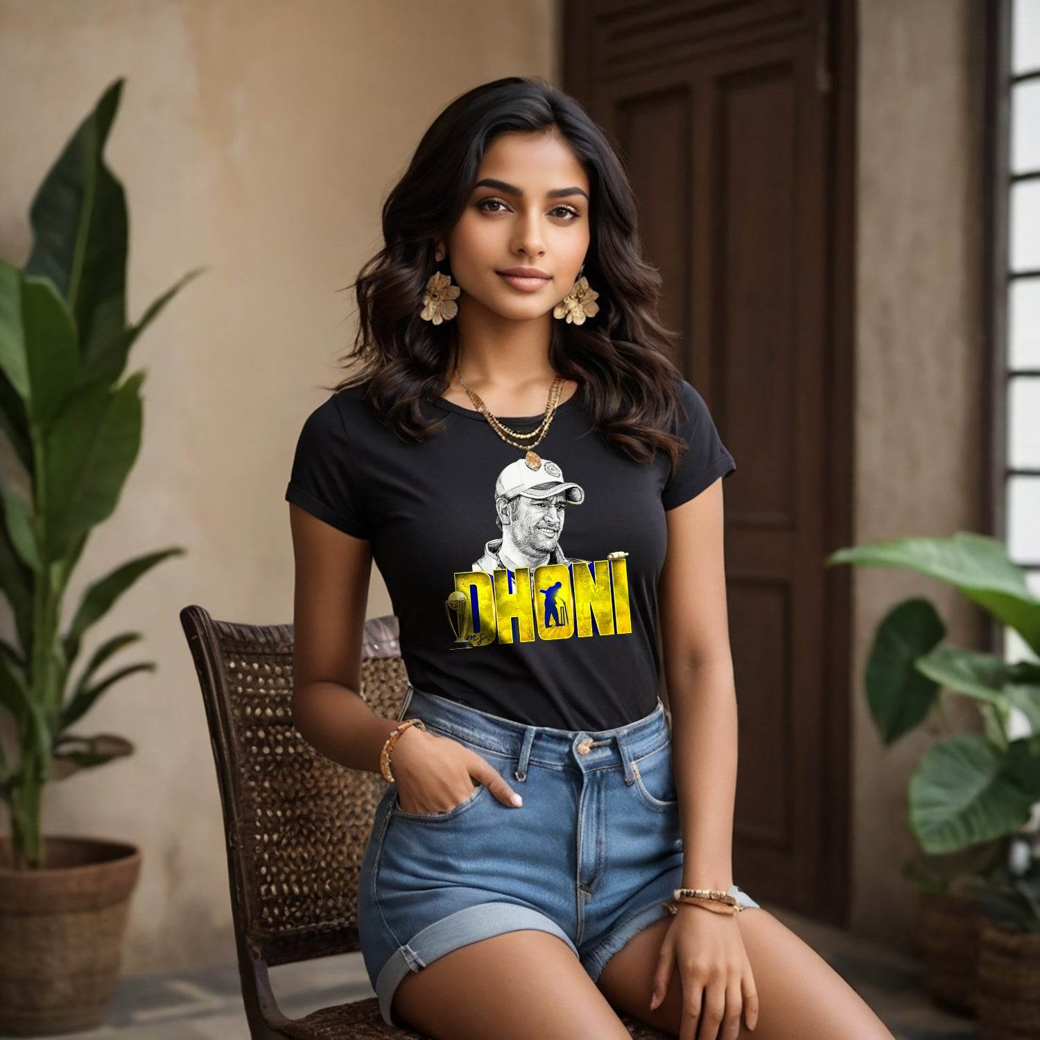Ms Dhoni Photo Printed - Unisex Round Neck Regular Fit 100% Combed Cotton Half Sleeve T-Shirt - Mojilo Mart