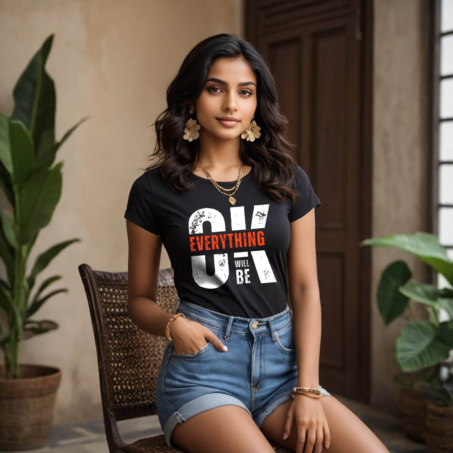 OK Everything Will BE - Unisex Round Neck Regular Fit 100% Combed Cotton Half Sleeve T-Shirt - Mojilo Mart