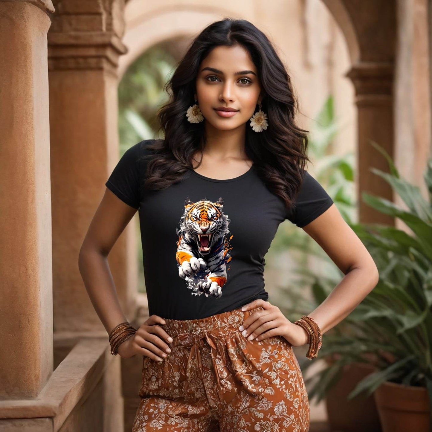 Vibrant tshirt featuring a tigers - Unisex Round Neck Regular Fit 100% Combed Cotton Half Sleeve T-Shirt - Mojilo Mart