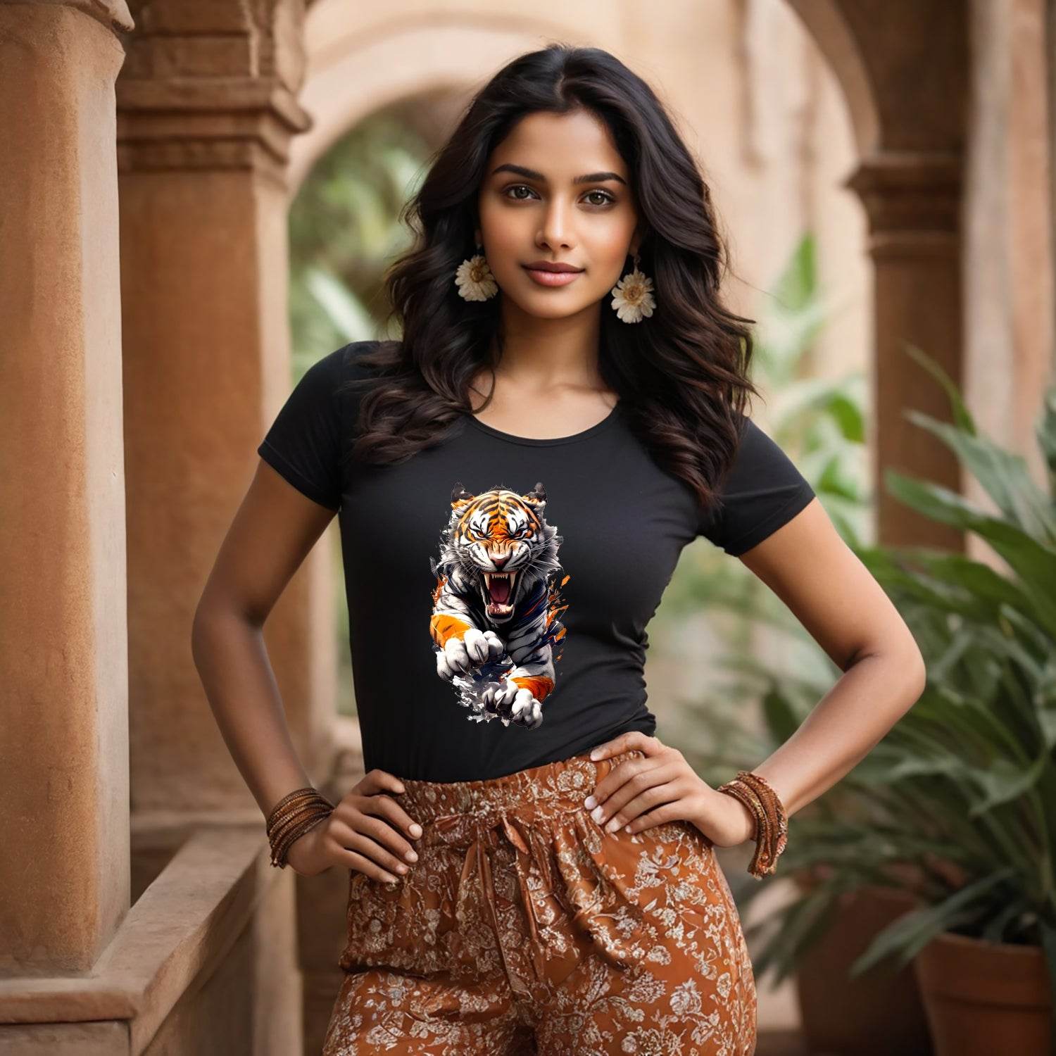 Vibrant tshirt featuring a tigers - Unisex Round Neck Regular Fit 100% Combed Cotton Half Sleeve T-Shirt - Mojilo Mart