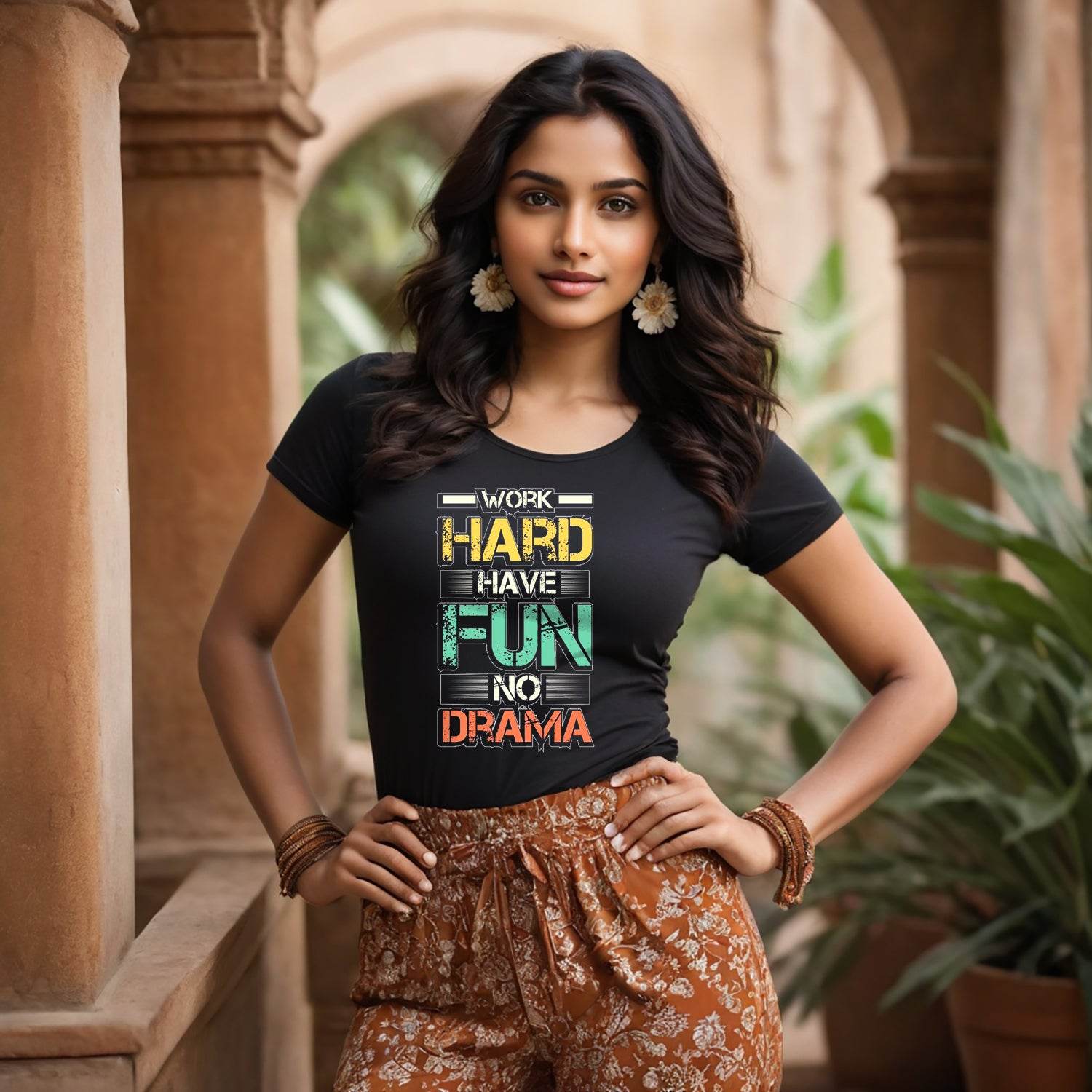 Work Hard Have Fun No Drama - Unisex Round Neck Regular Fit 100% Combed Cotton Half Sleeve T-Shirt - Mojilo Mart