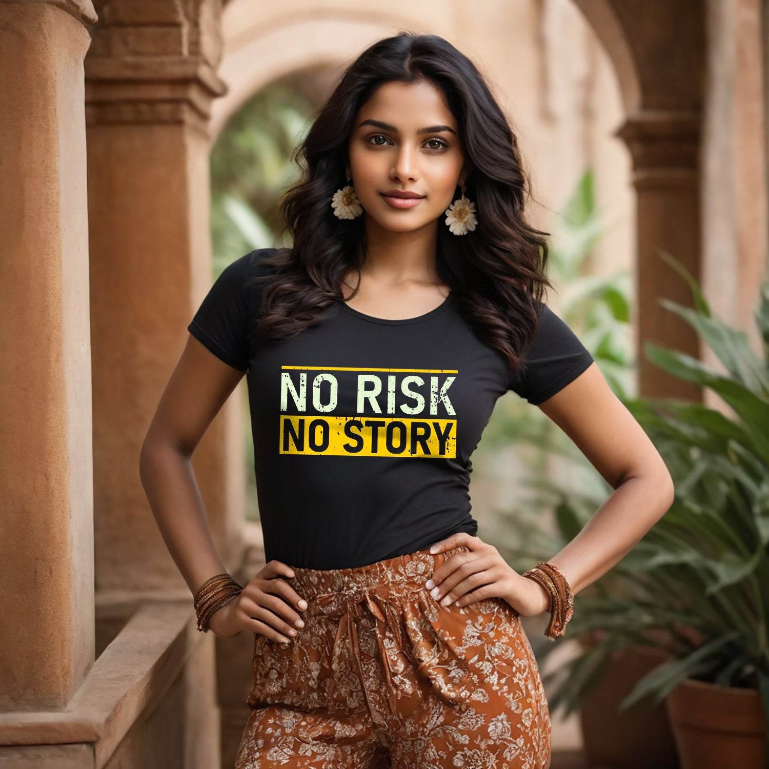 No Risk No Story - Unisex Round Neck Regular Fit 100% Combed Cotton Half Sleeve T-Shirt - Mojilo Mart