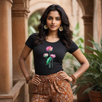 Pink Lotus Flower - Unisex Round Neck Regular Fit 100% Combed Cotton Half Sleeve T-Shirt - Mojilo Mart