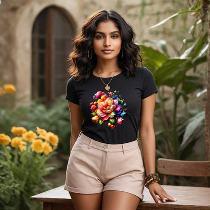 Beautiful Wildflower Colorful Botanical Flowers - Unisex Round Neck Regular Fit 100% Combed Cotton Half Sleeve T-Shirt - Mojilo Mart
