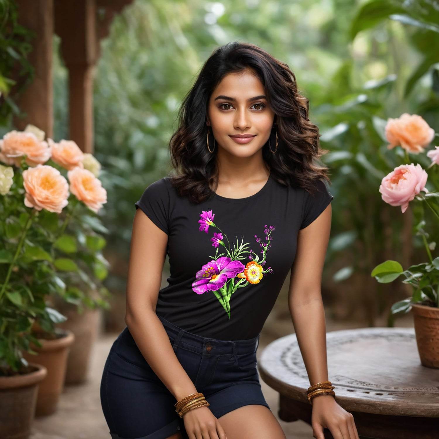 Colorful Wildflower - Unisex Round Neck Regular Fit 100% Combed Cotton Half Sleeve T-Shirt - Mojilo Mart