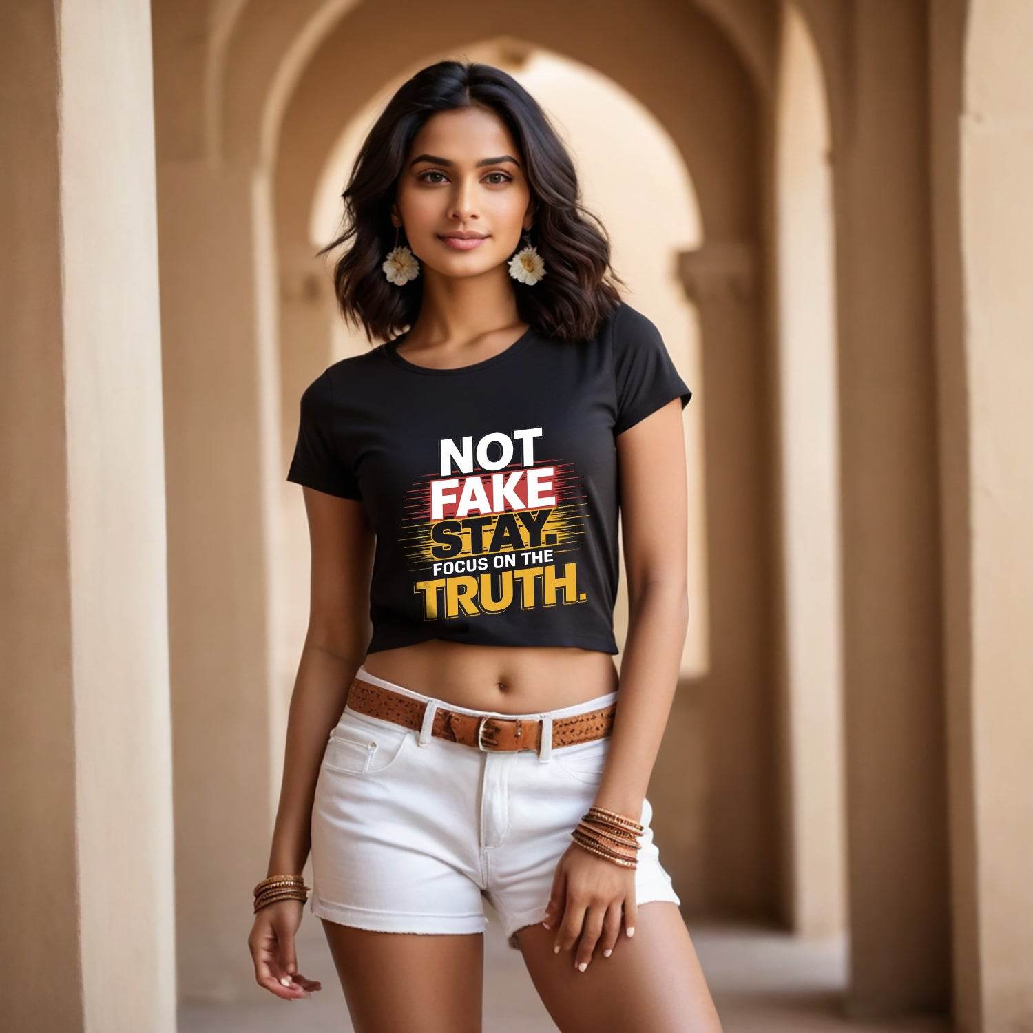 Not Fake Stay. Focus On The Truth - Unisex Round Neck Regular Fit 100% Combed Cotton Half Sleeve T-Shirt - Mojilo Mart